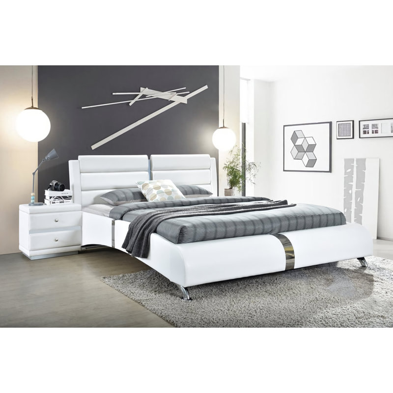 Vegan Leather Platform Bed, Black, Queen