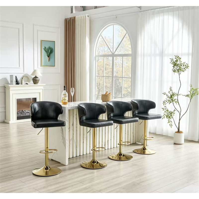 Chaise de bar moderne rotative réglable, 4 pièces, Noir + or, 4, Noir + or