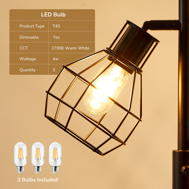 Rasch 65''  Tree Floor Lamp with  Dimmable Bulbs and Rotary Switch Included, Black