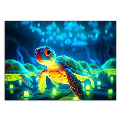 Cosmic Neon Turtle - Wrapped Canvas Print