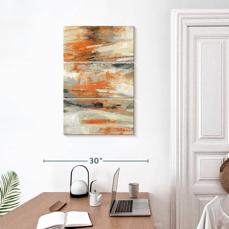 Golden Dust Orange II - 3 pièces d'une image tendue sur toile tendue, H 32 po x l 20 po x P 1,25 po