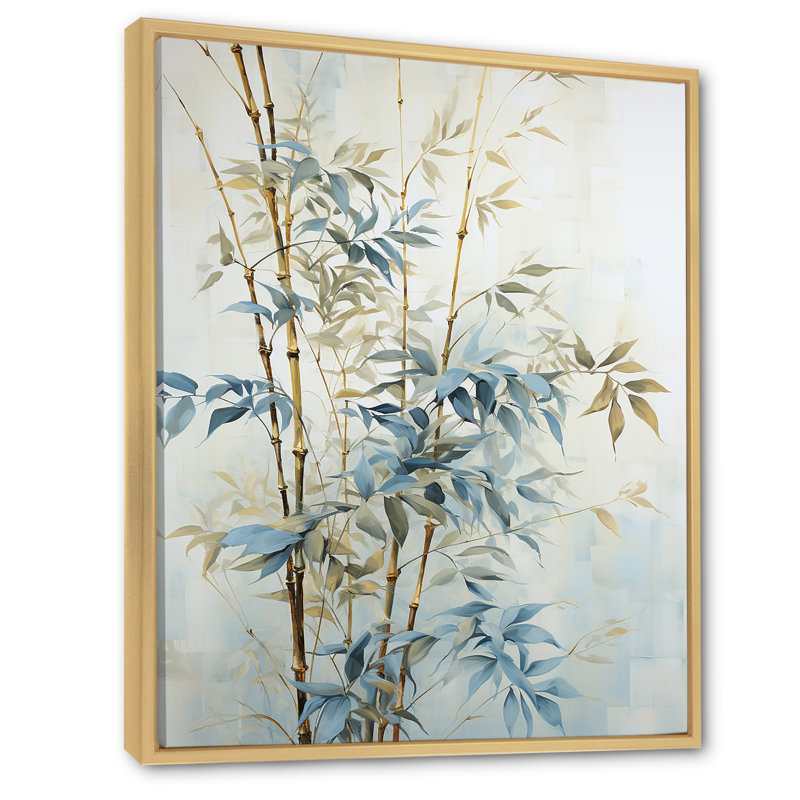 «Blue and Golden Minimalisme Bamboo», reproduction d'art sur toile_106599, H 32 po x l 16 po x P 1 po, Cadre naturel flottant