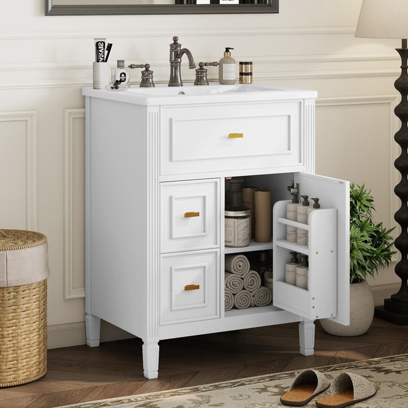 Meuble-lavabo compact de 24 pouces avec rangement, Blanc