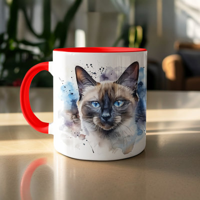 Cat Design 11oz Accent Mug – White Ceramic Coffee Cup with Colored Handle and Interior