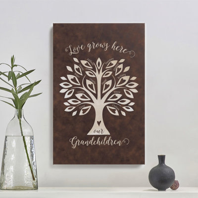 Our Grandkids Family Tree Brown 12x18 Leatherette Canvas  - 2 Names