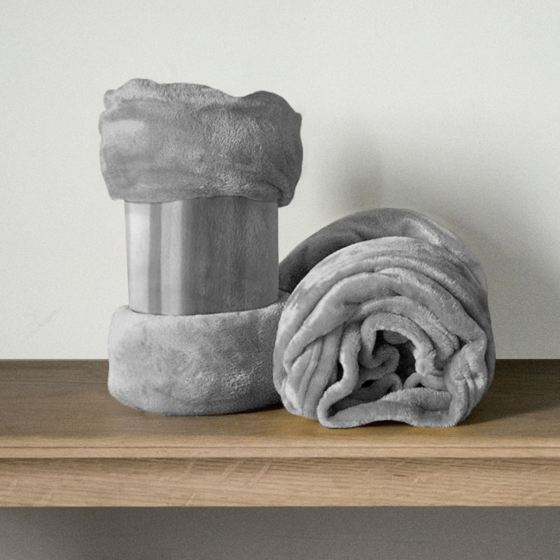 Climax Super Soft Reversible Mink Faux Plush Fur Fleece Blanket Throw, Silver, Kingsize (5')