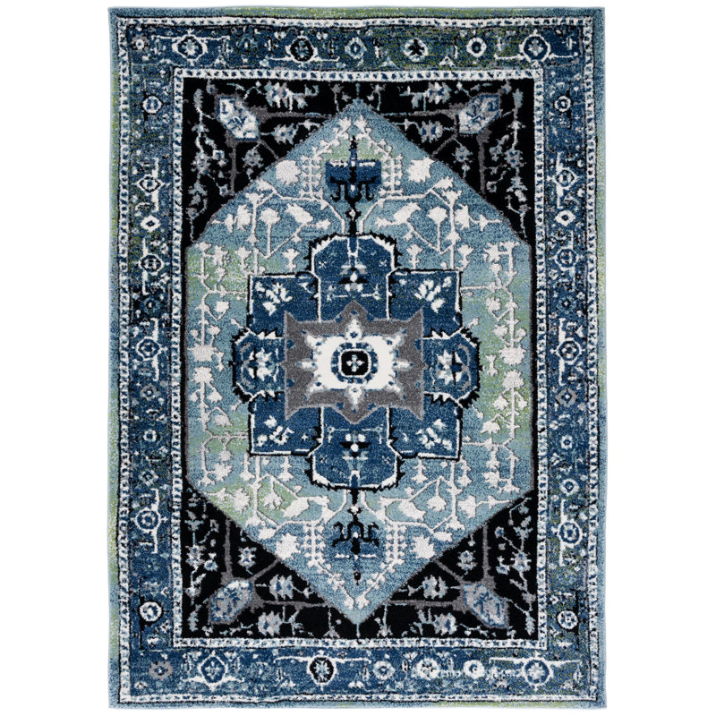 Evanoff Oriental Blue/Light Green Area Rug, Rectangle 8' x 10'