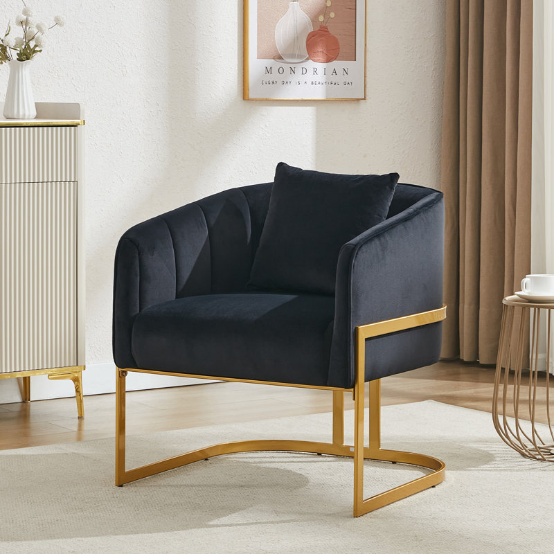 Fauteuil demi-tonneau rembourré avec base en métal, Noir