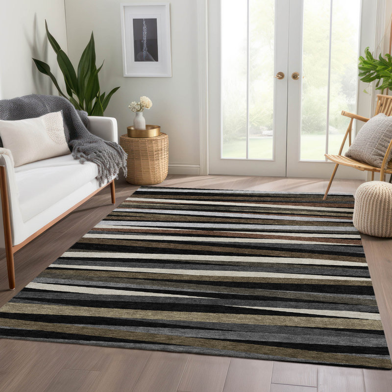Premium Machine Washable Natoma AMF997 Stripes Rug, Rectangle 5 pi x 7 pi 6 po