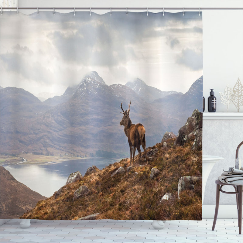 Ensemble de rideau de douche et crochets Deer, H 70 po x l 69 po