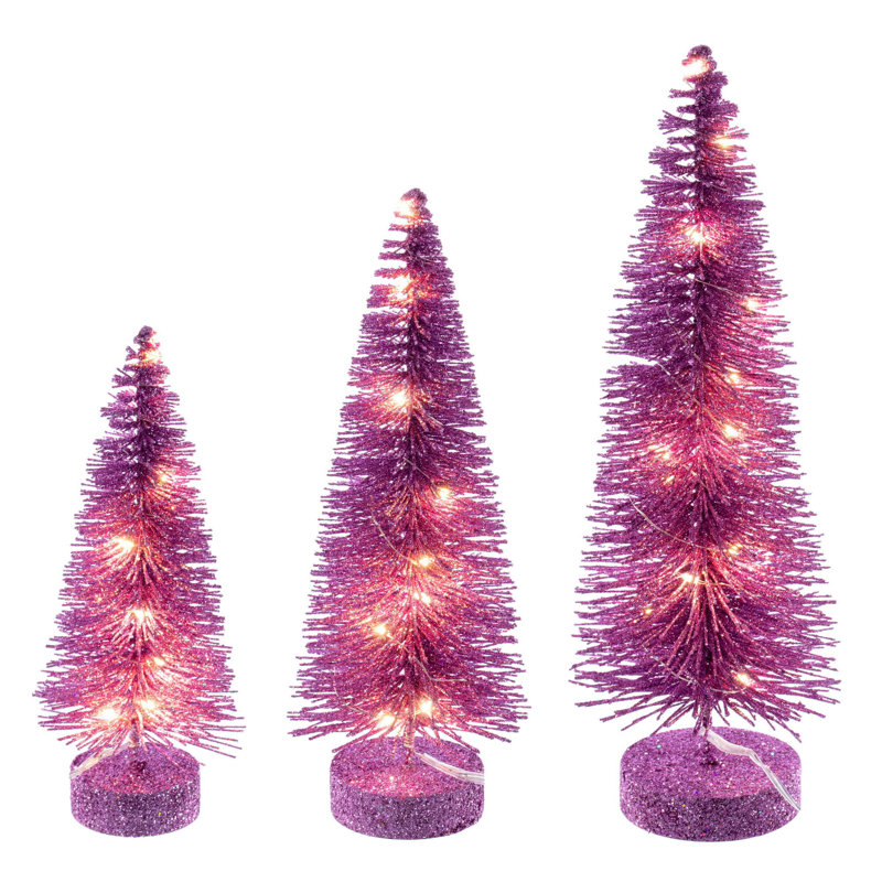  Ensemble d'arbre à brosse rose 8 "-10" -12 "., Blanc chaud, Rose, H 1 pi
