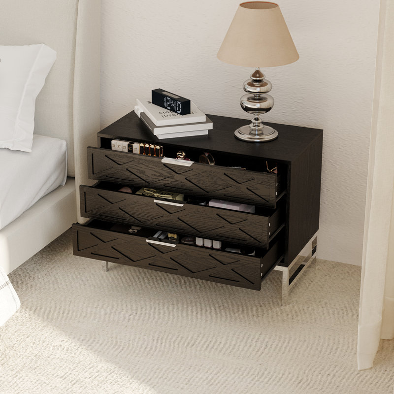 3-Drawer Nightstand With Metal Legs