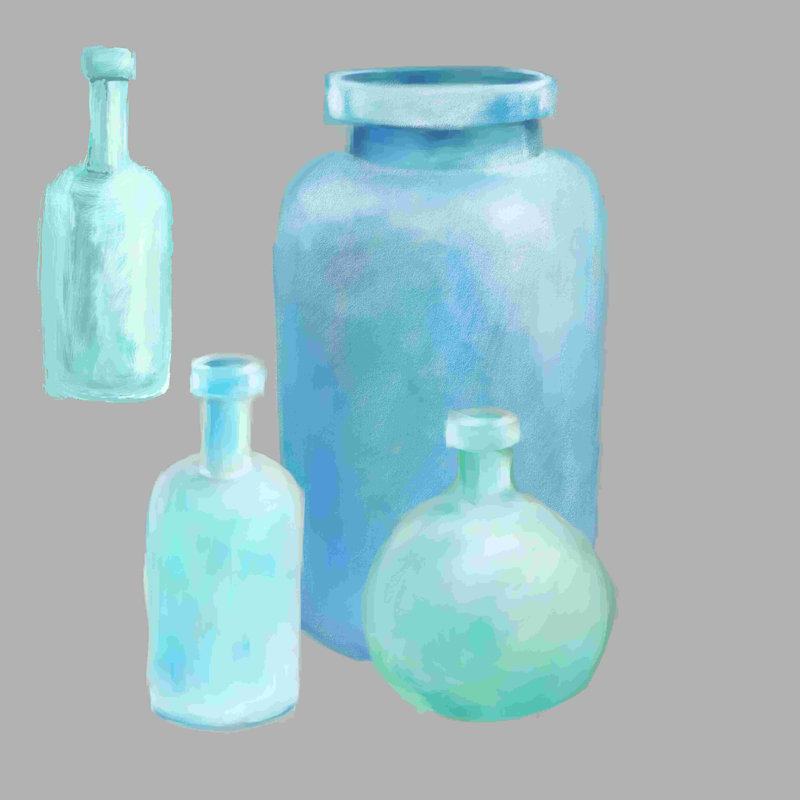 " Bottles ", 12" H x 12" W