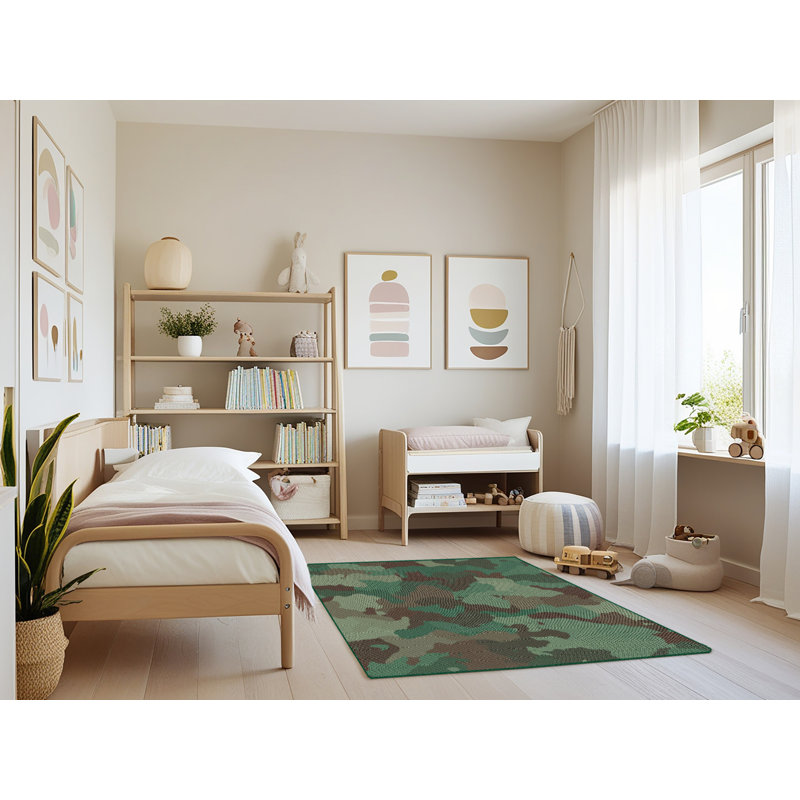 Tapis vert/brun à motifs, Rectangle 4 pi x 6 pi