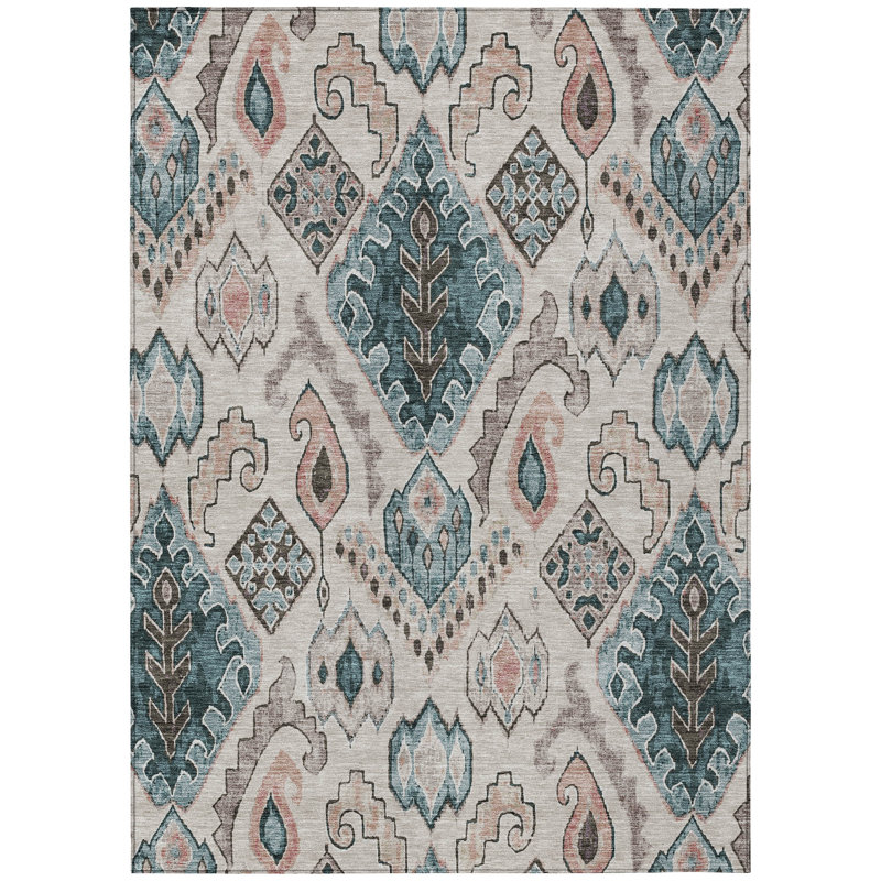 Tapis bleu sarcelle et cuivré beige 9 pi x 12 pi bleu marocain