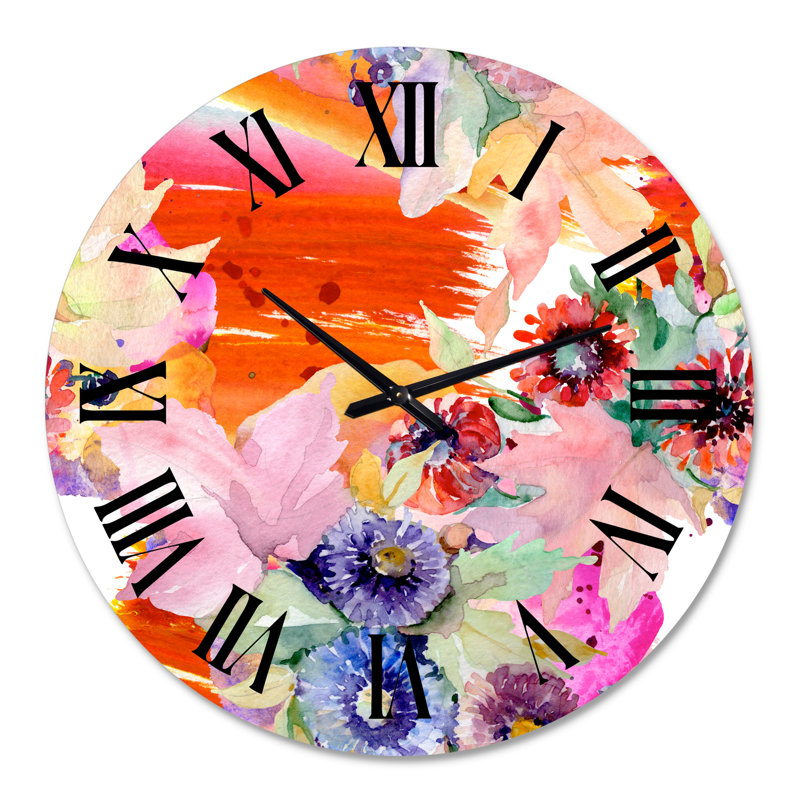 Vibrant Wild Spring Leaves and Wildflowers VII - Horloge murale moderne, Grand