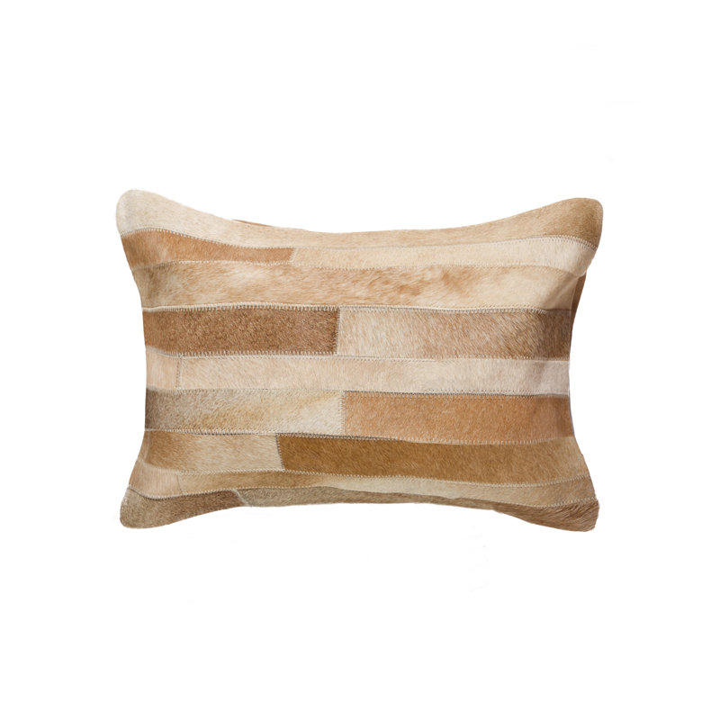 Housse de coussin rectangulaire en cuir / suède Commodore-Singh, Brun clair