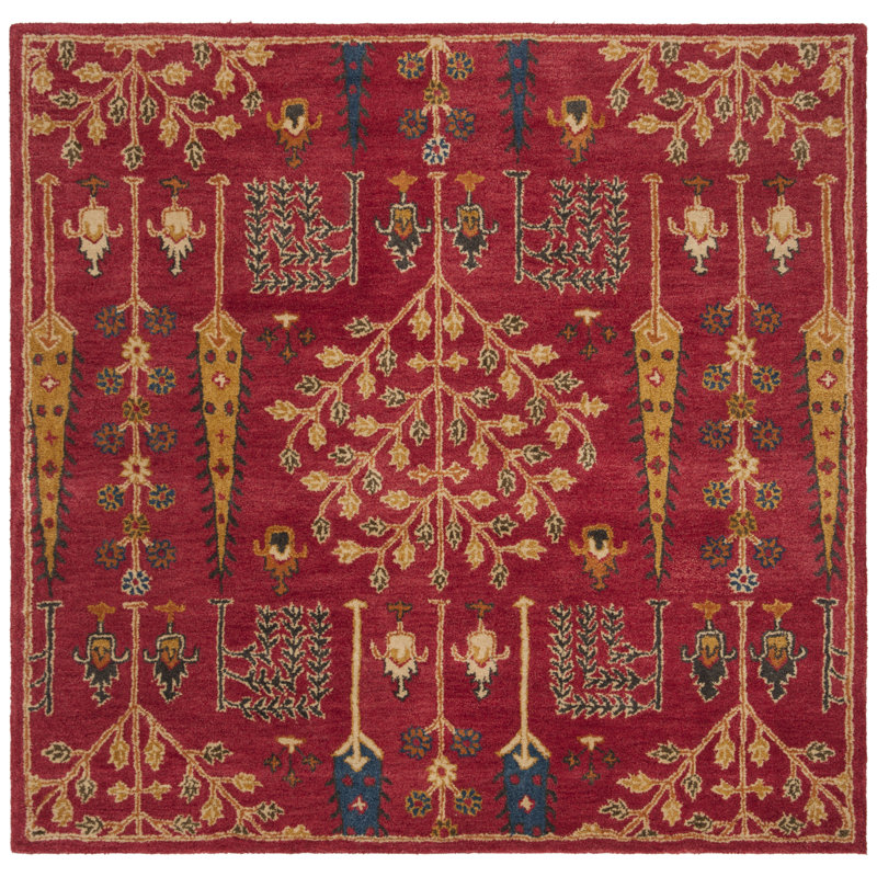 Tapis rouge en laine touffeté à la main Wahcheechee, Carré 6 pi