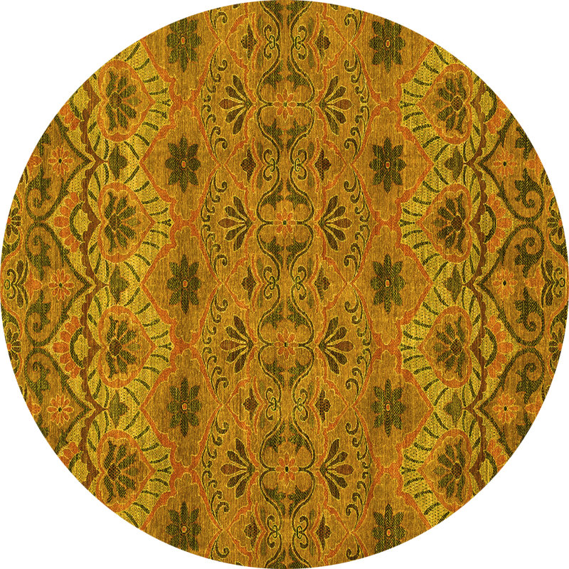 Tapis abstraits jaunes lavables à la machine Abstract 2679, Rond 8 pi