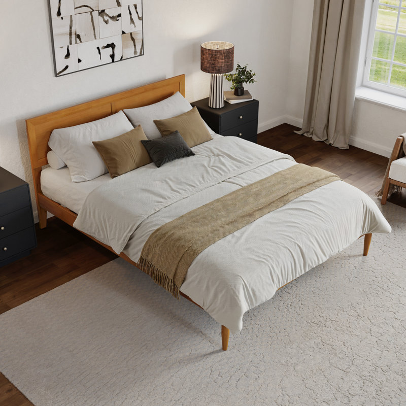 Ellarie Platform Bed with Adjustable Headboard, Light Toffee, Queen