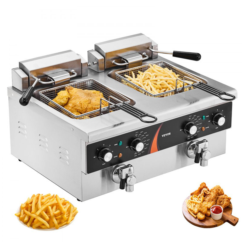 Friteuse électrique commerciale à double cuve 3500W 2 x 9 pte / 8,5 L