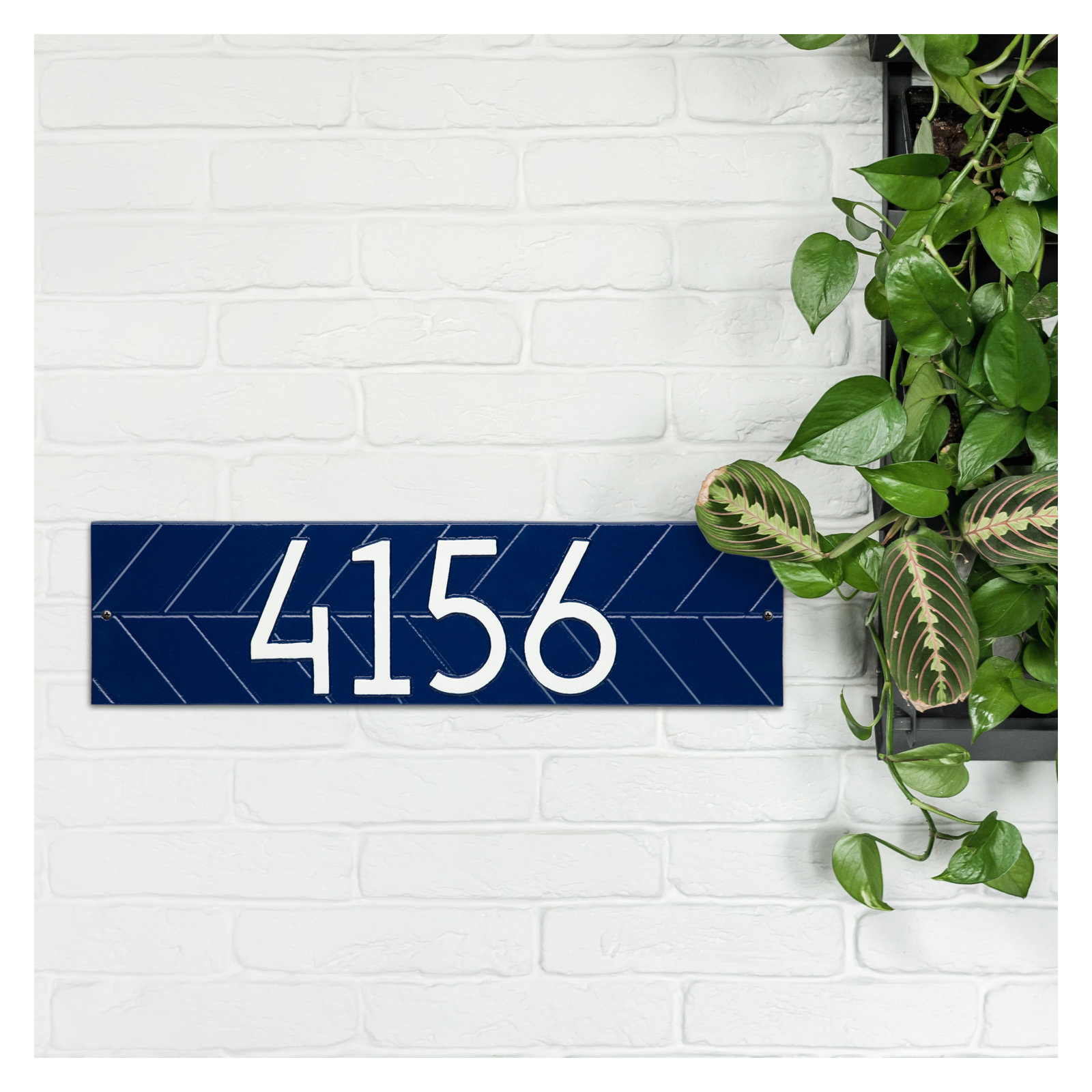 Mid-century Modern Herringbone Wall Plaque, Dark Blue/White, Yes