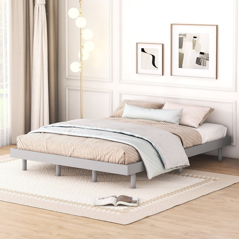 Queen Size Floating Bed Frame In Grey - Modern And Airy With Elegant Design For Particle Board