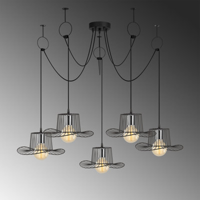 Modern Black Chandelier, Adjustable Height, 54.3 in Diameter x 48.0 in Height | Metal Body, 5 x E27 Max 40W Sockets | Includes Setup Instructions & Connecting Apparatus, Elegant Novelty Design for Contemporary Spaces