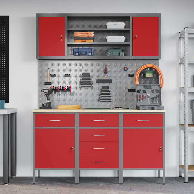 Work Cabinet with Drawer, Red