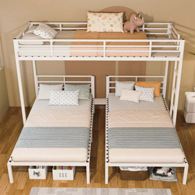 Triple Bunk Bed for Kids, Metal Frame, Separates into 3 Twin Beds, Noise-Reduced Structure, Ideal for Growing Families(Without Mattress)