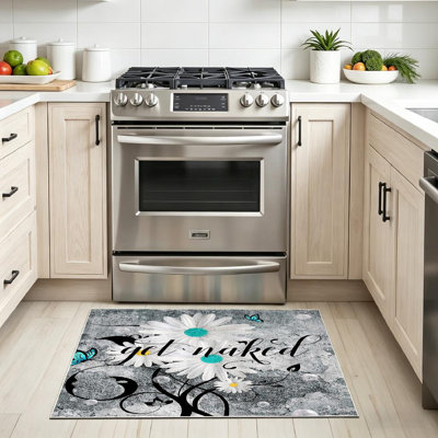 Tapis gris gris à motif de marguerites grises