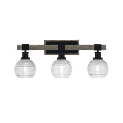 Bitner 3 Light Bath Bar Shown In Matte Black & Painted Distressed Wood-Look Metal Finish With 6" Glass