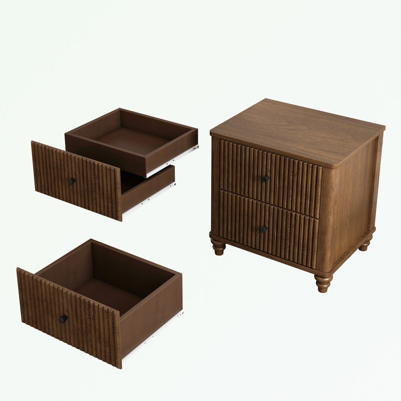 Ensemble de chambre à coucher 3 pièces avec un très grand lit et 2 tables de chevet, Noyer, Très grand