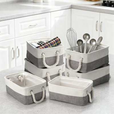 6-Pack Foldable Storage Baskets With Handles, Collapsible Fabric Canvas Organizer Bins For Home, Office, Closet, Nursery, And Shelves, 12X8x5 Inches