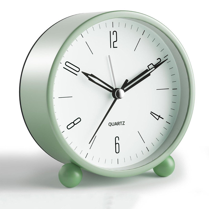 Analog Alarm Clock, 4 Inch Super Silent Non Ticking Small Clock With Night Light, Battery Alarm Clock ,  Alarm Clocks For Bedrooms,Simple Design Table Clock (Green)