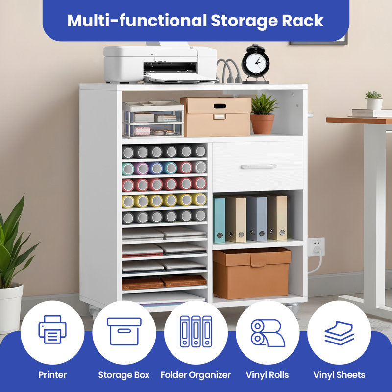 Storage Craft Cart Craft Table Compatible with Cricut Machine, Rolling Craft Organizer