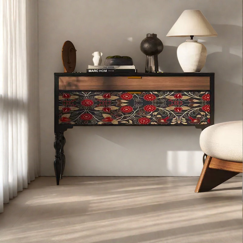 Classical Creative Console Table with Drawers, Black