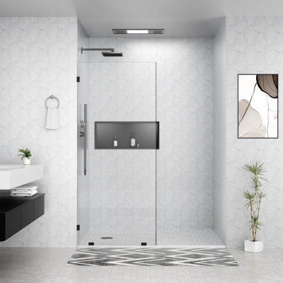 32 po X P 78 po Porte de douche en verre fixe sans cadre H, noir mat, verre trempé nano-enduit