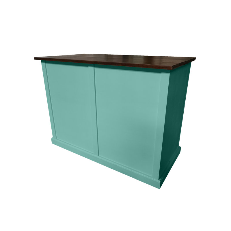Îlot de cuisine moderne en bois massif de 48 po avec compartiment à poubelle, Fiesta turquoise