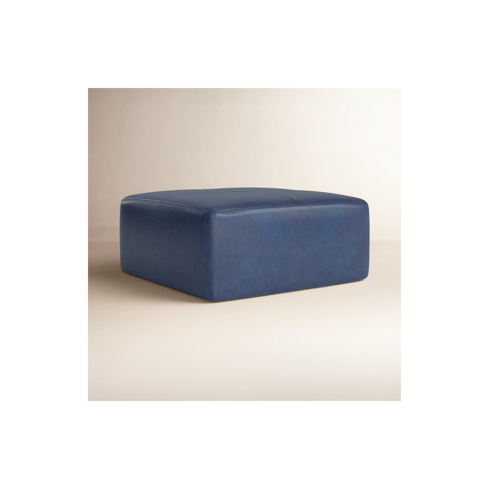 Heafield Square 35" Wide Full-Grain Genuine Italian Leather Ottoman, Midnight Blue Genuine Leather