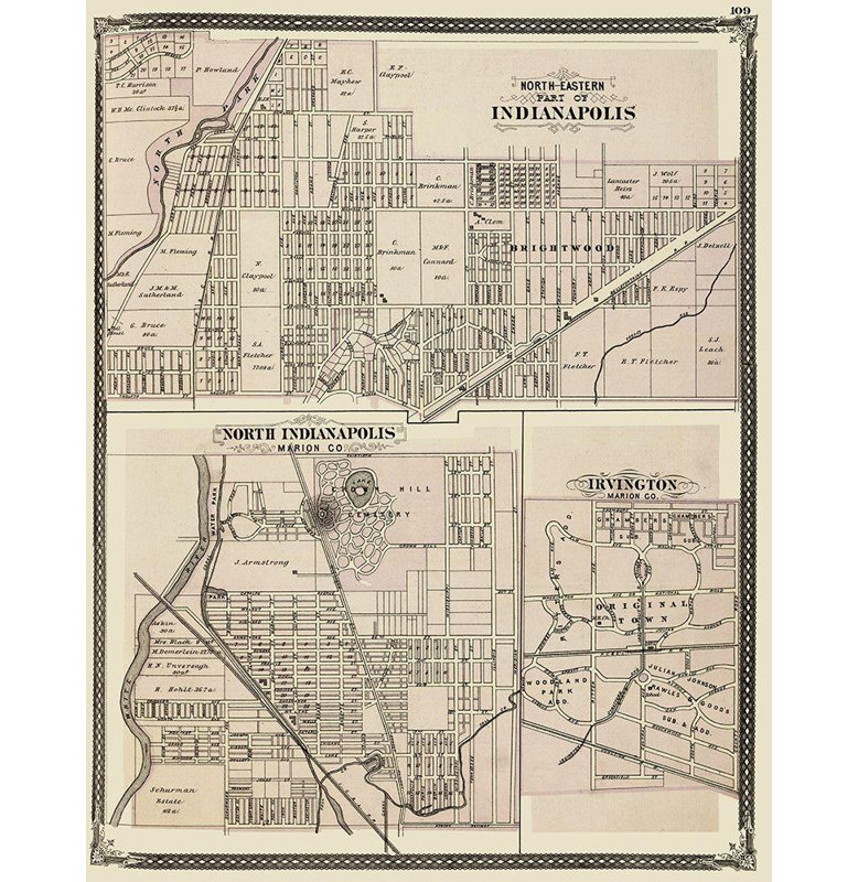 «17 Stories Baskin Gallery», reproduction d'art sur toile titrée: Indianapolis Indiana Landowner - Baskin 1876 ININ0008