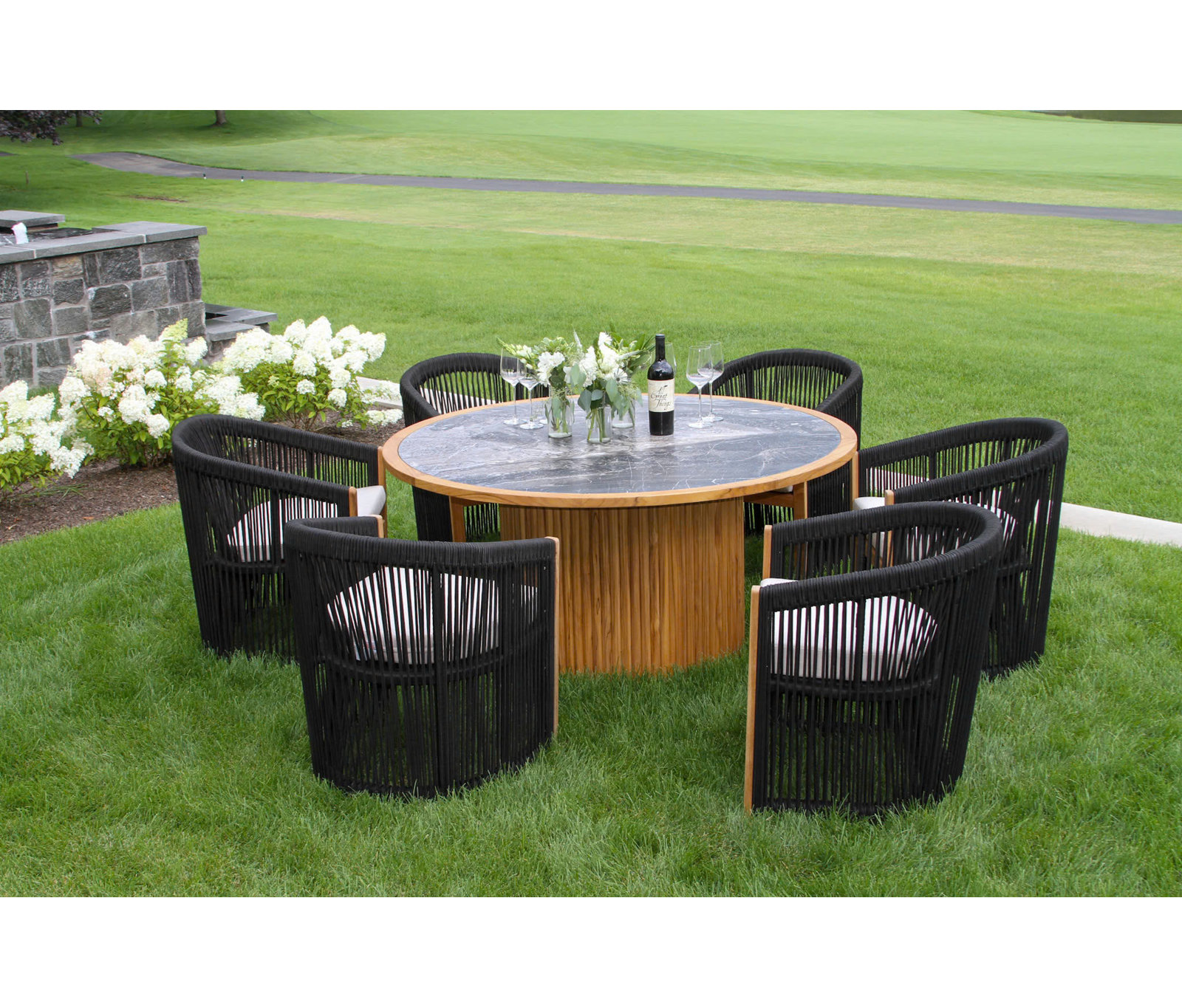 Aniston 60'' Round 6-Person Outdoor Dining Set with Sunbrella® Cushions, Gray