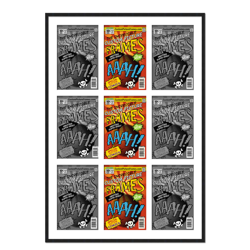 9 tapis de cadre 9 bandes dessinées pour afficher 9 bandes dessinées UV UV, support et matériel de suspension, Noir / blanc