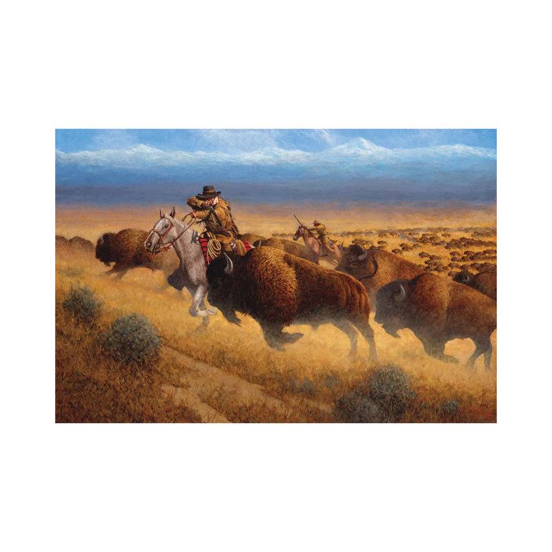 «Autumn Buffalo Hunt» par Joe Velazquez - peinture sur toile tendue, H 12 po x l 18 po x 1,5 po