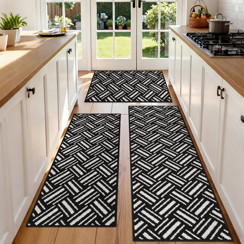 Tapis de cuisine antidérapant lavable à la machine, Noir