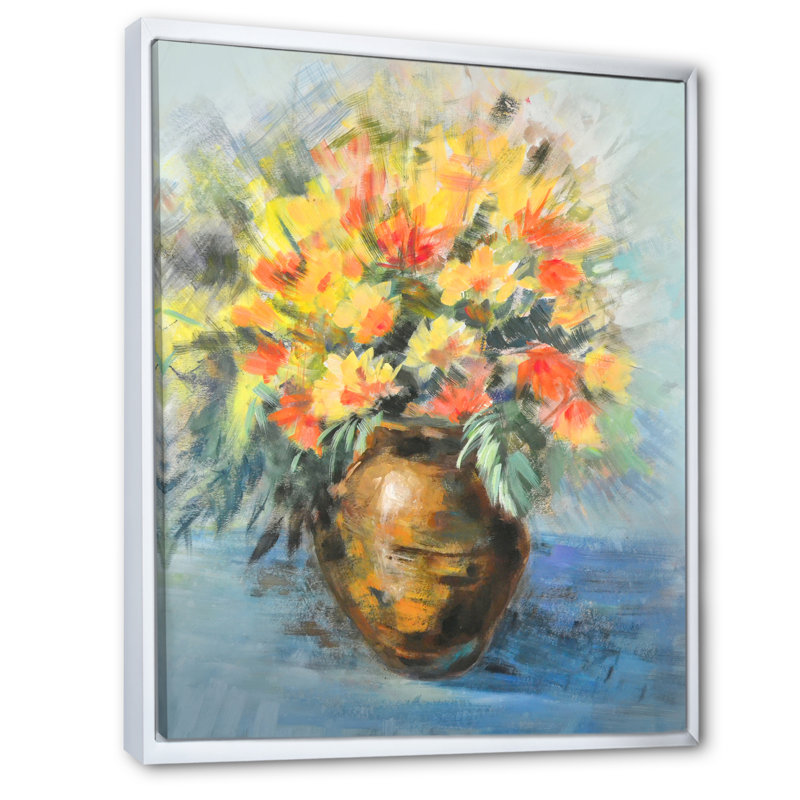 Fleurs d'été jaunes et oranges - art mural traditionnel sur toile, L 16 po x H 32 po x P 1,5 po