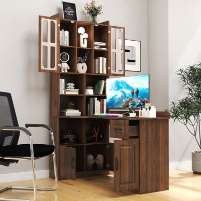 L-Shaped Corner Computer Desk  For Home Office Or Study Desk, Study Modern Style Table With Drawers, Bookshelf & Hutch, 2-In-1 L-Shaped Design, Large Working Space
