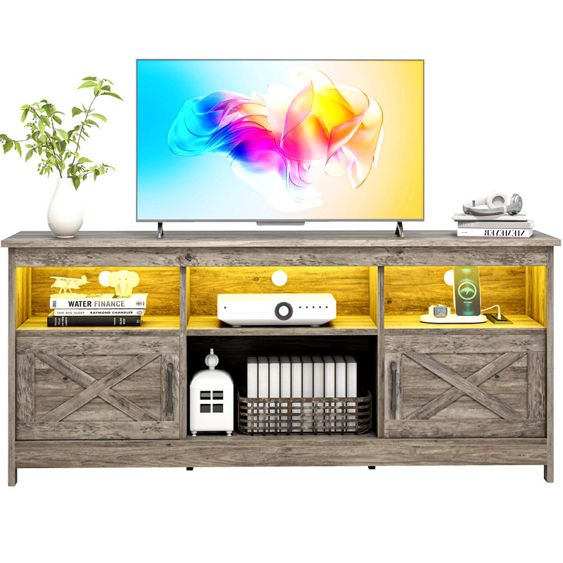 Meuble télé Mercato Modern Farmhouse, Gris, H 25,6 po x l 59 po x P 15,7 po
