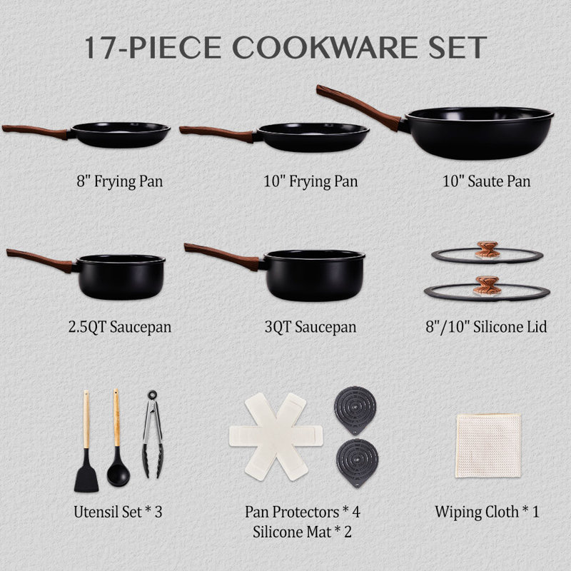 17 - Piece Non-Stick Aluminum Cookware Set