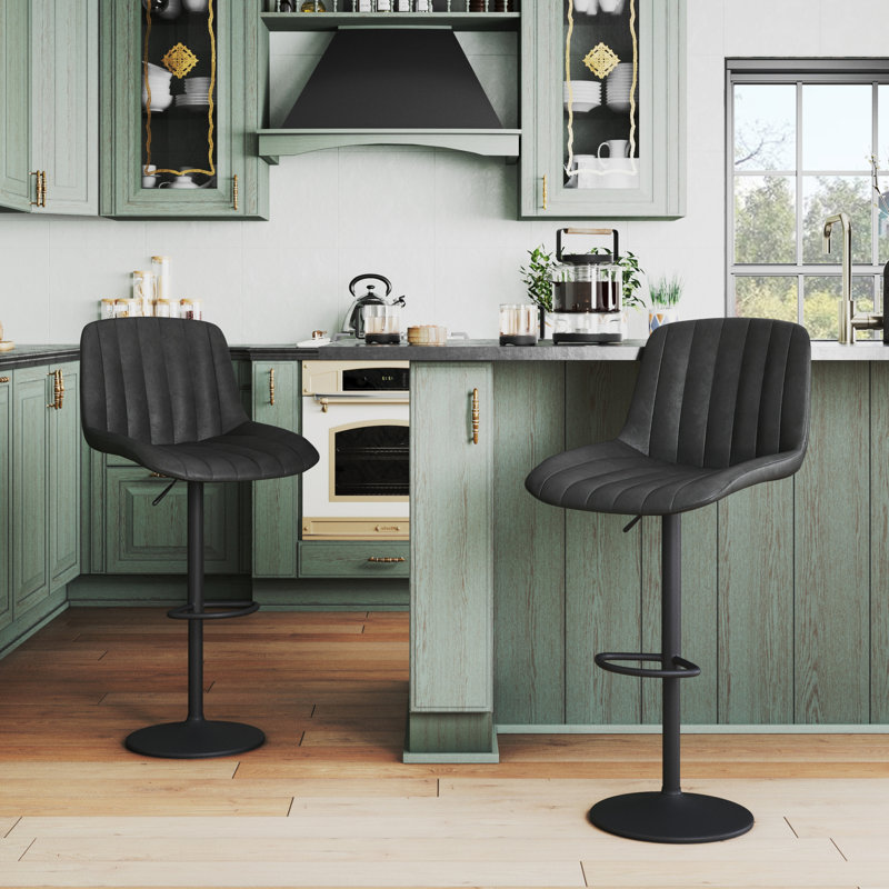 Adjustable Height Counter Stool with Metal Frame, Black